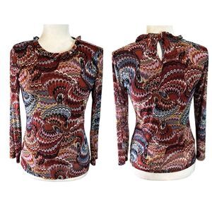 Eclair Top Womens Small‎ Lined Mesh Peacock Abstract Artsy Retro Funky Stretch